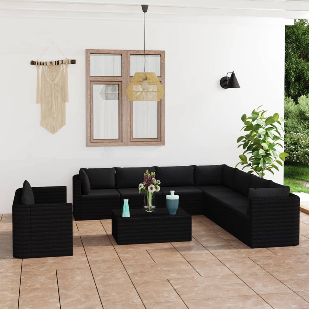 9-Tlg. Garten-Lounge-Set Mit Kissen Poly Rattan