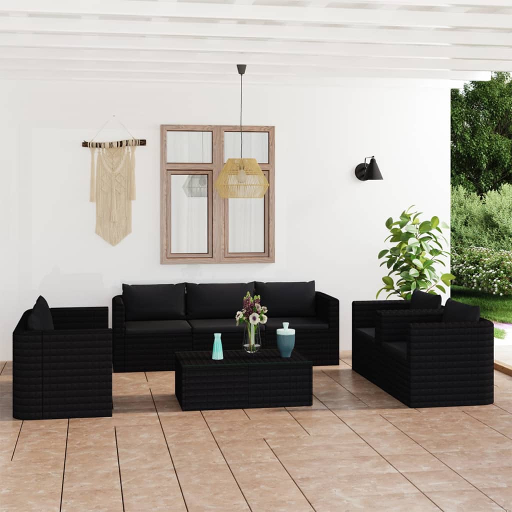 9-Tlg. Garten-Lounge-Set Mit Kissen Poly Rattan