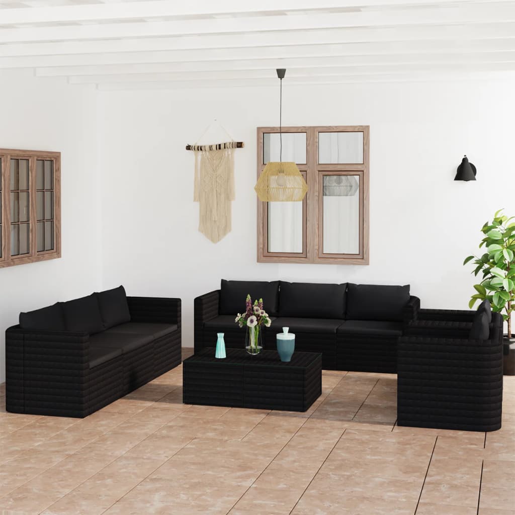 9-Tlg. Garten-Lounge-Set Mit Kissen Poly Rattan