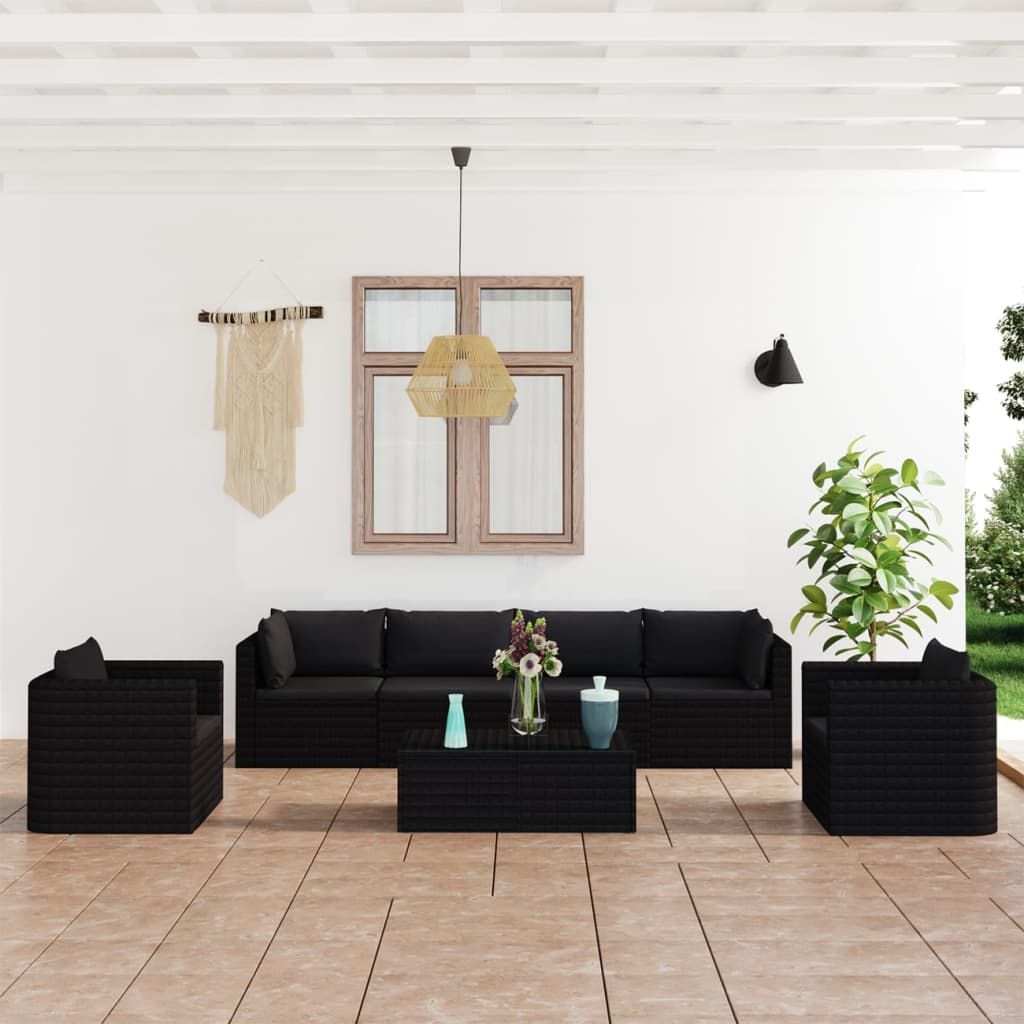 9-Tlg. Garten-Lounge-Set Mit Kissen Poly Rattan