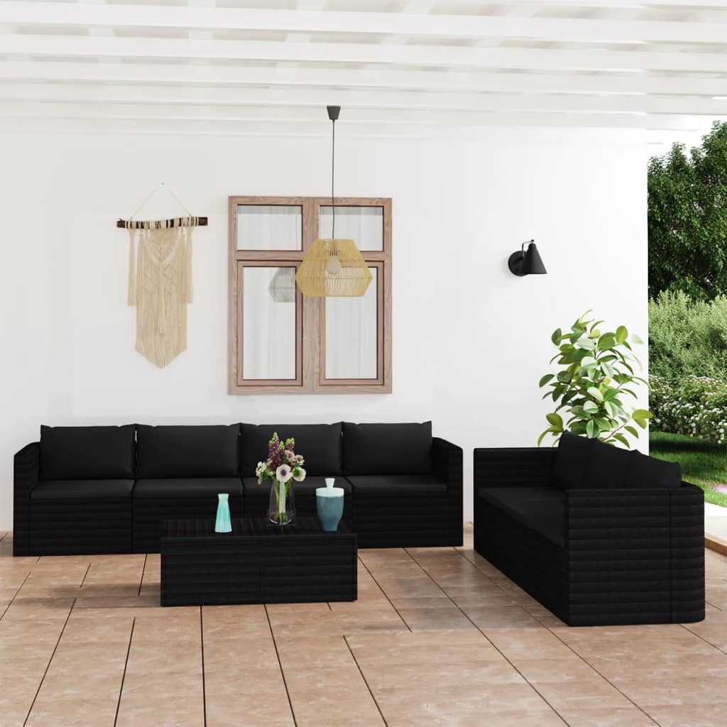 9-Tlg. Garten-Lounge-Set Mit Kissen Poly Rattan