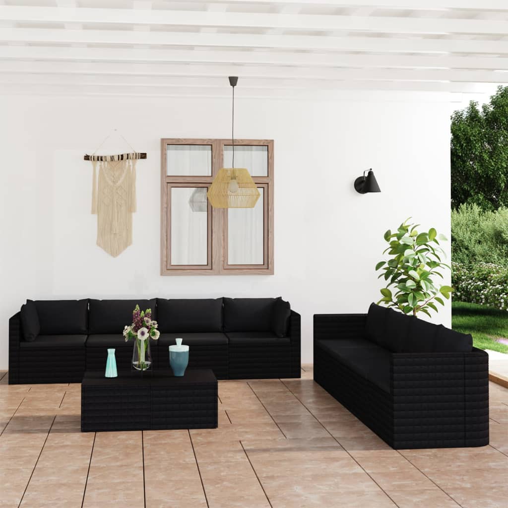 9-Tlg. Garten-Lounge-Set Mit Kissen Poly Rattan