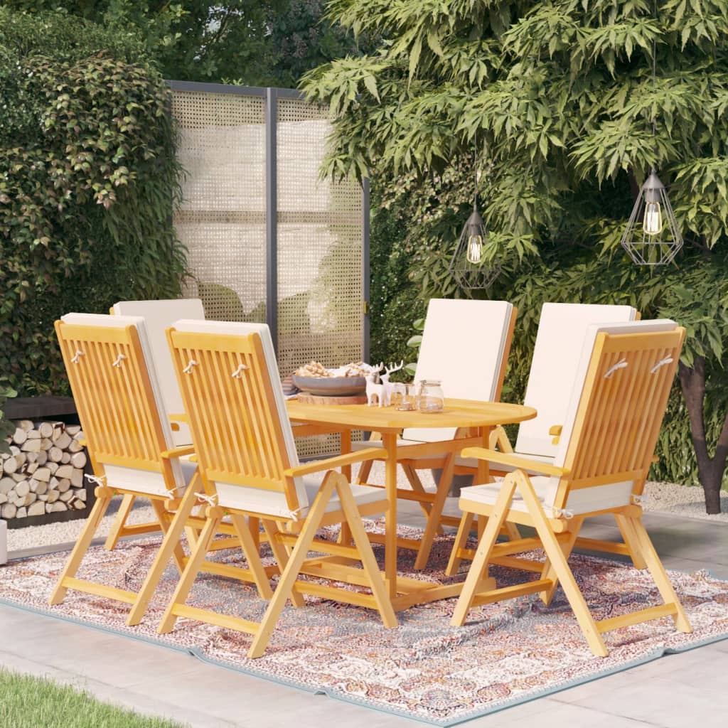 7-Tlg. Garten-Essgruppe Mit Kissen Massivholz Teak