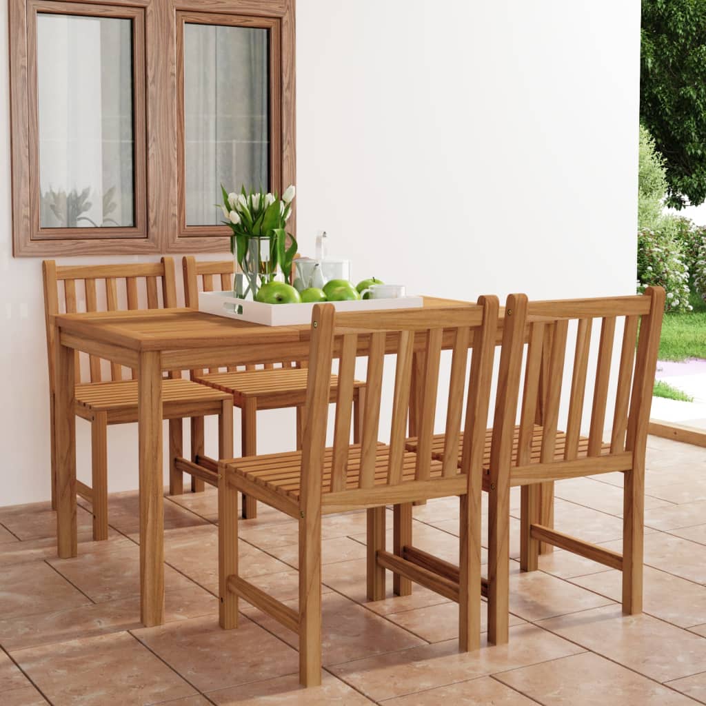 5-Teiliges Garten-Ess-Set 140 X 80 Cm Massivholz Teak