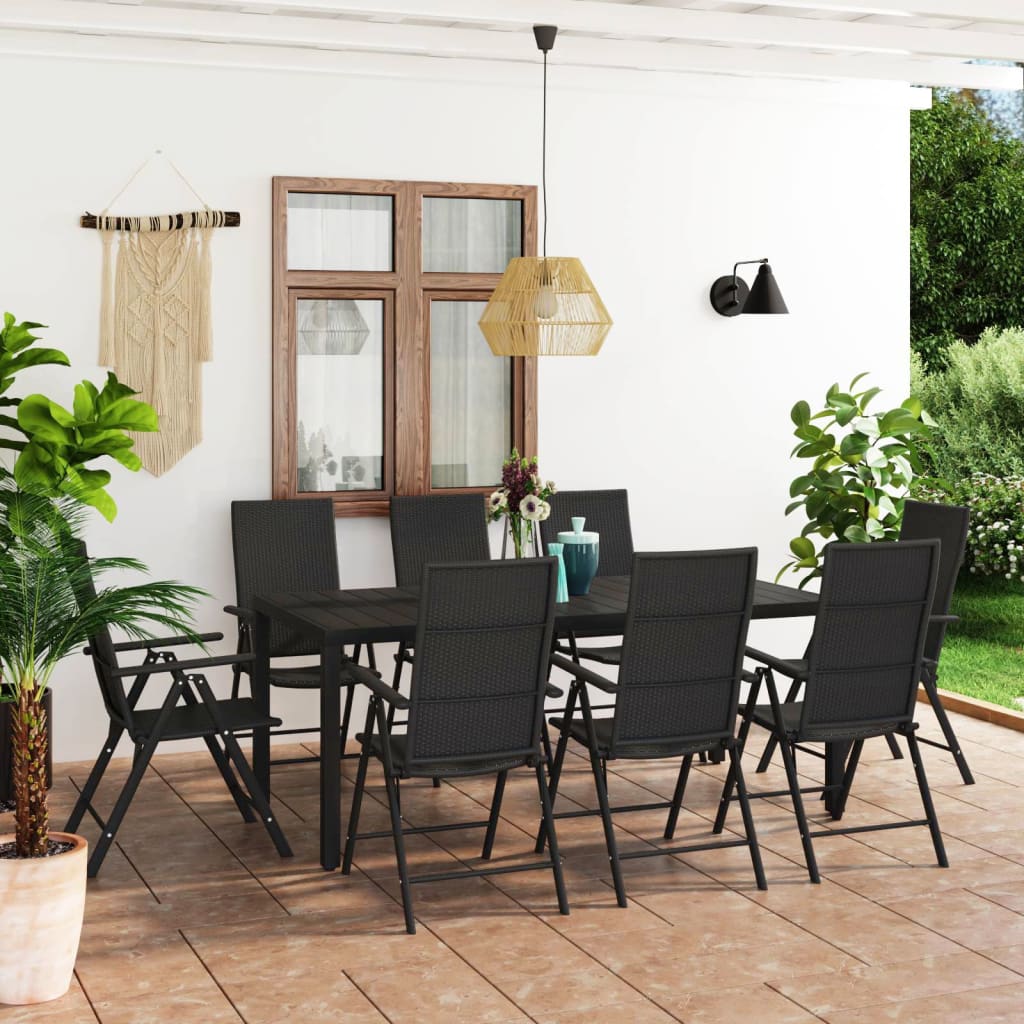 9-Tlg. Garten-Essgruppe Schwarz