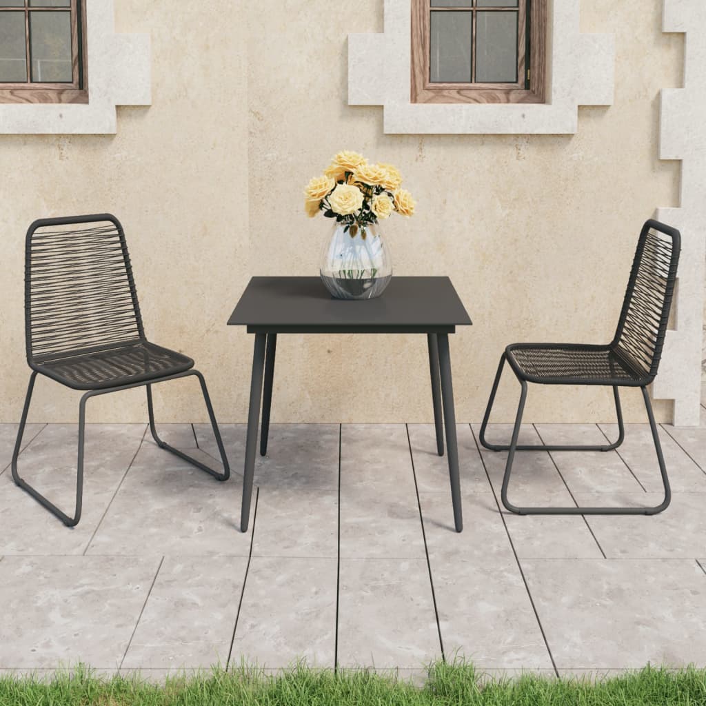 3-Tlg. Garten-Essgruppe Pvc Rattan Schwarz