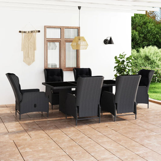 7-Tlg. Garten-Essgruppe Mit Auflagen Poly Rattan Dunkelgrau