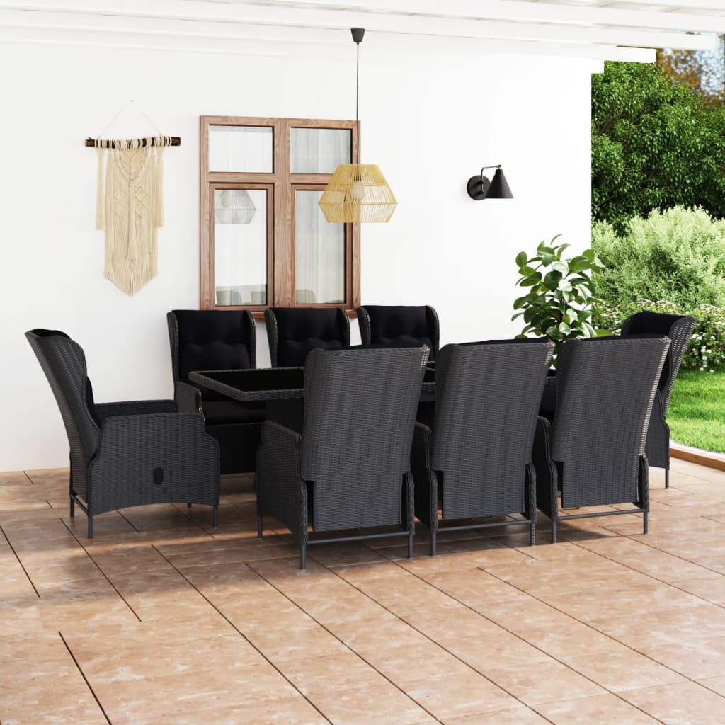 7-Tlg. Garten-Essgruppe Mit Auflagen Poly Rattan Dunkelgrau