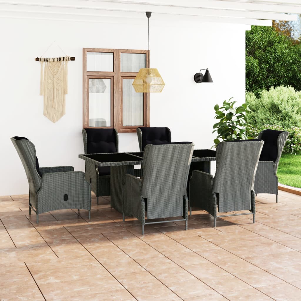 7-Tlg. Garten-Essgruppe Mit Auflagen Poly Rattan Dunkelgrau