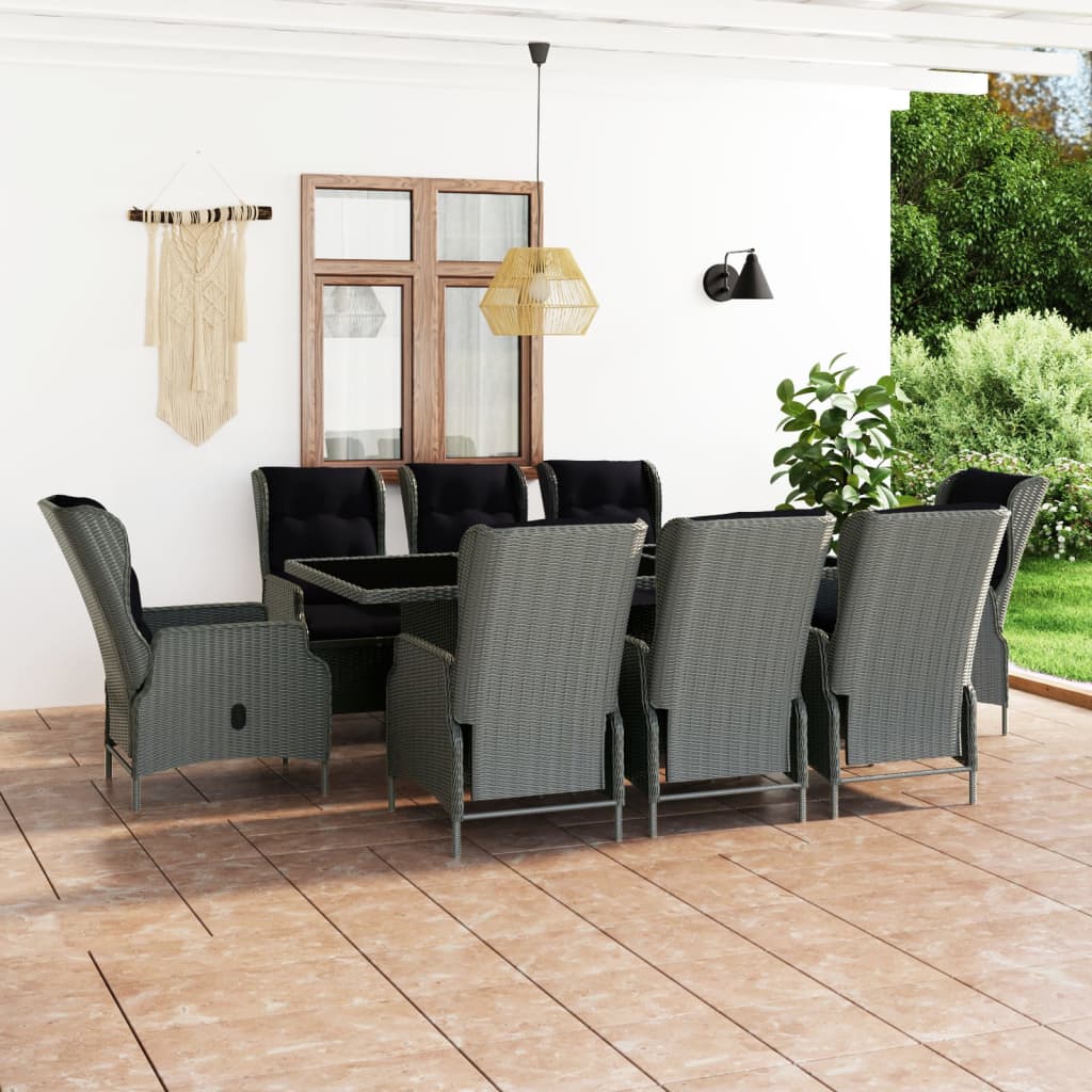 7-Tlg. Garten-Essgruppe Mit Auflagen Poly Rattan Dunkelgrau