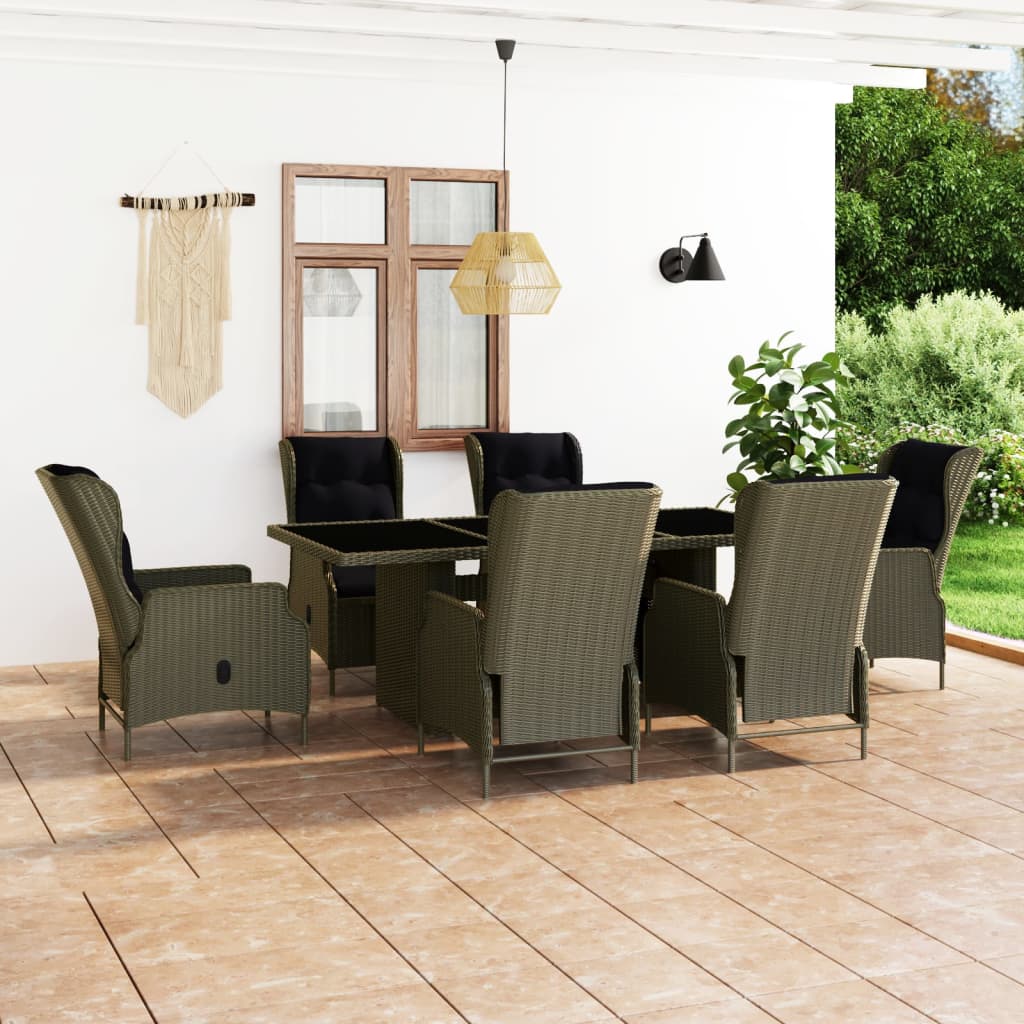 7-Tlg. Garten-Essgruppe Mit Auflagen Poly Rattan Dunkelgrau