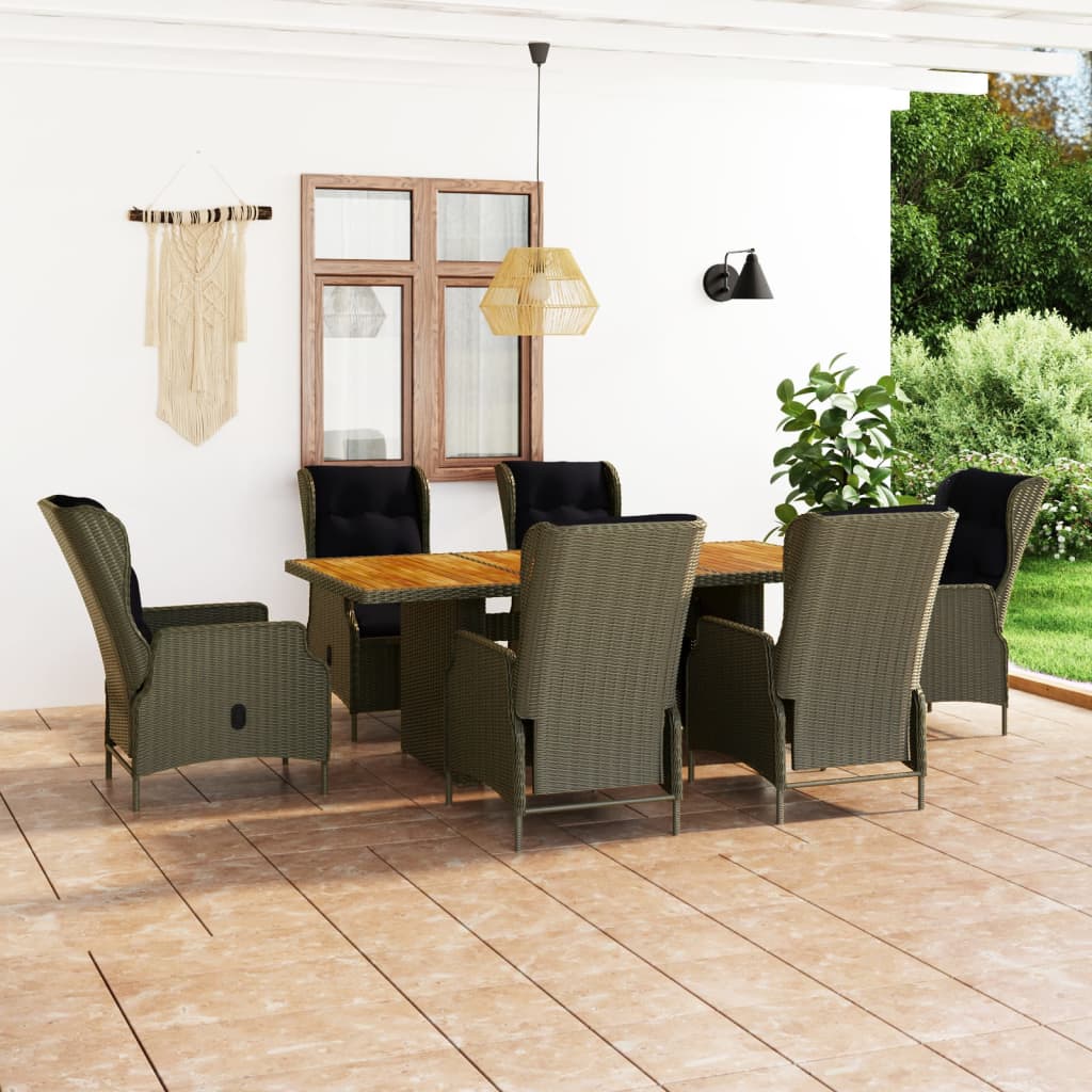 7-Tlg. Garten-Essgruppe Mit Auflagen Poly Rattan Dunkelgrau