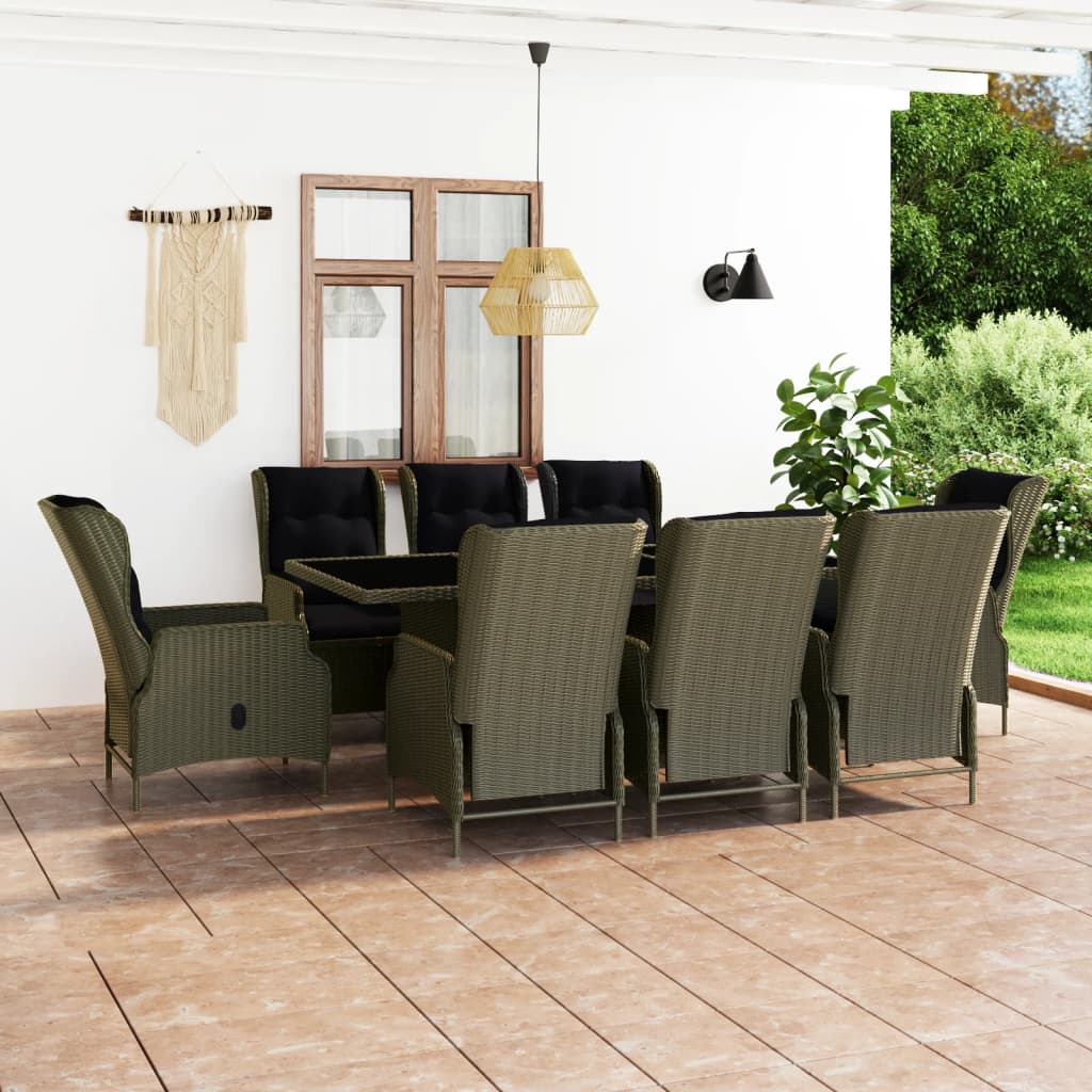 7-Tlg. Garten-Essgruppe Mit Auflagen Poly Rattan Dunkelgrau