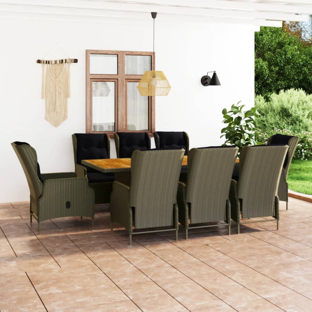 7-Tlg. Garten-Essgruppe Mit Auflagen Poly Rattan Dunkelgrau