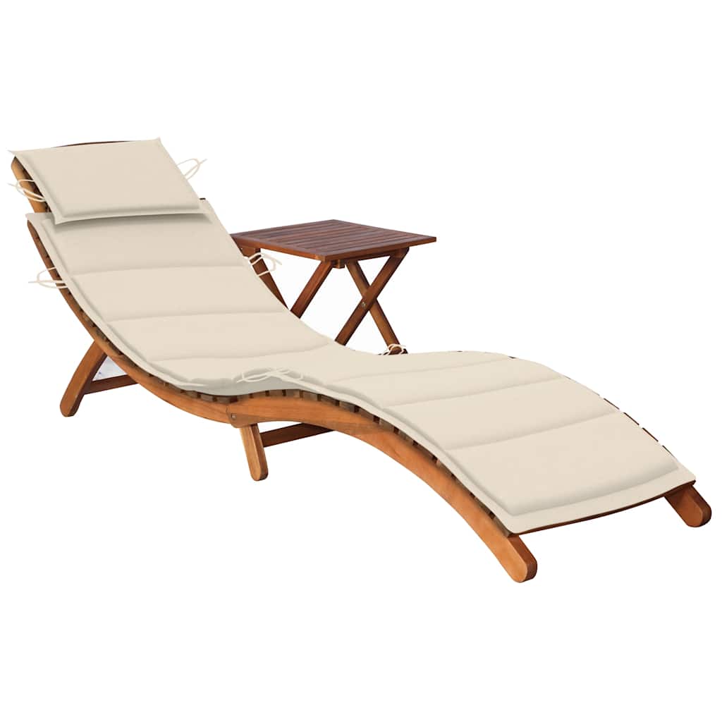 Sonnenliegen 2 Stk. Mit Tisch Und Auflagen Massivholz Akazie
