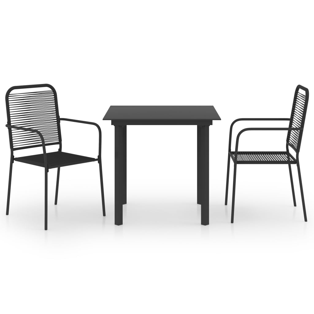 3-Tlg. Garten-Essgruppe Schwarz Glas Und Stahl