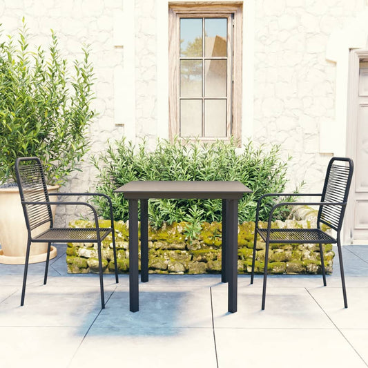 3-Tlg. Garten-Essgruppe Schwarz Glas Und Stahl