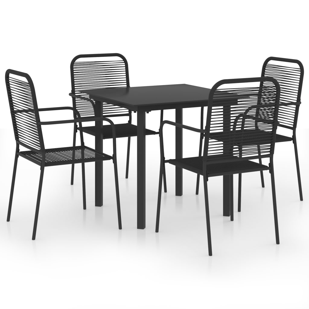 5-Tlg. Garten-Essgruppe Schwarz Glas Und Stahl