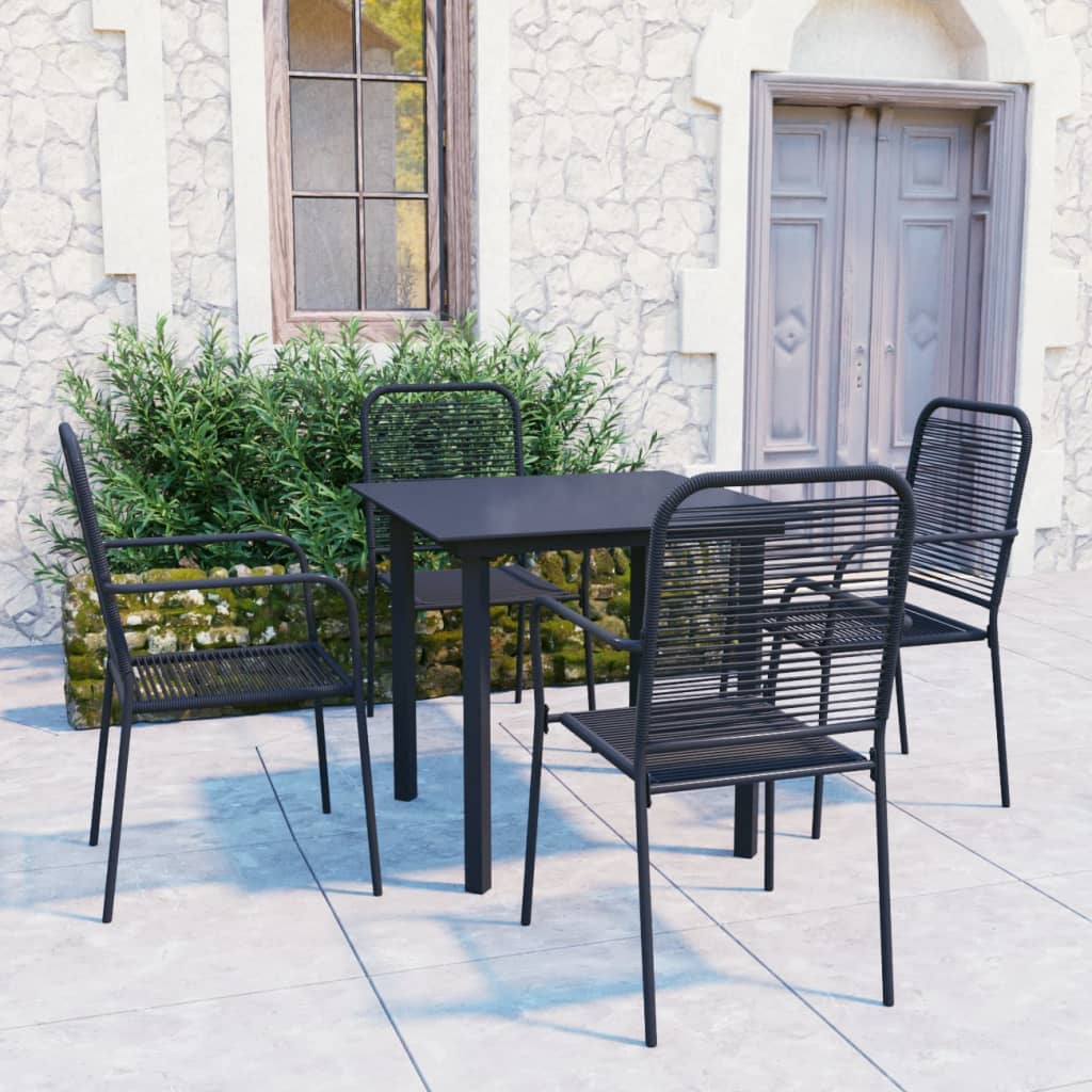 5-Tlg. Garten-Essgruppe Schwarz Glas Und Stahl