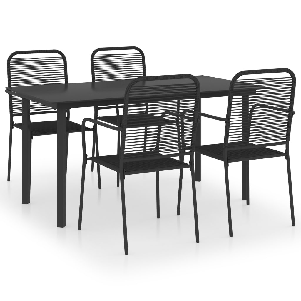 5-Tlg. Garten-Essgruppe Schwarz Glas Und Stahl