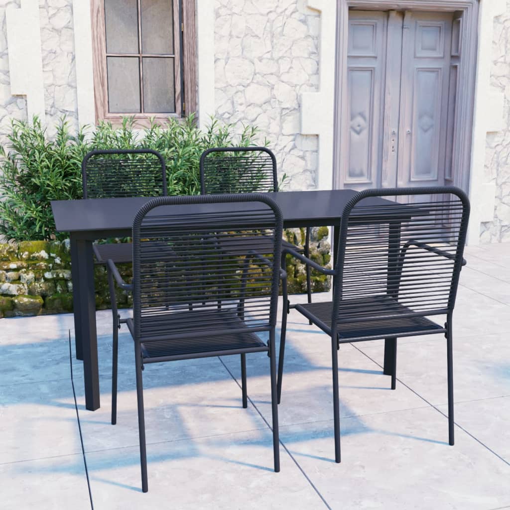 5-Tlg. Garten-Essgruppe Schwarz Glas Und Stahl