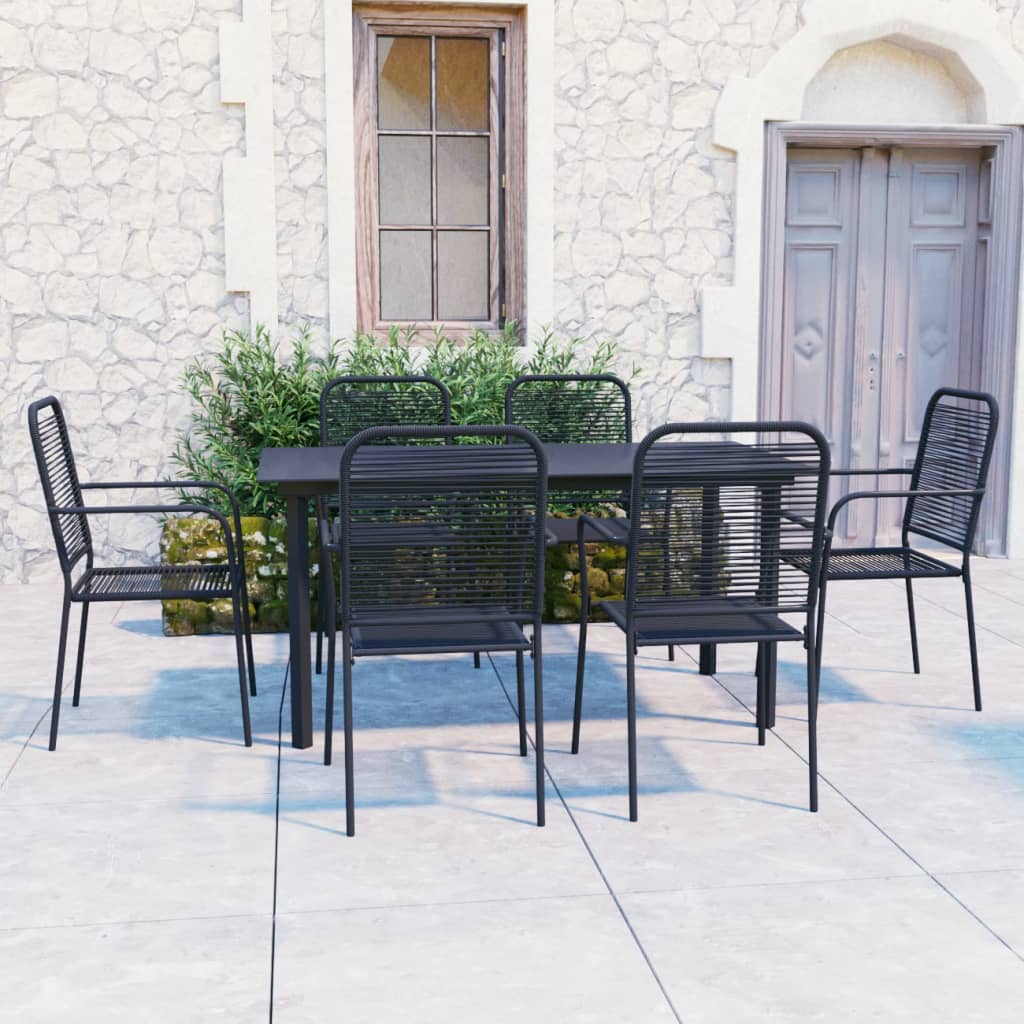 7-Tlg. Garten-Essgruppe Schwarz Glas Und Stahl