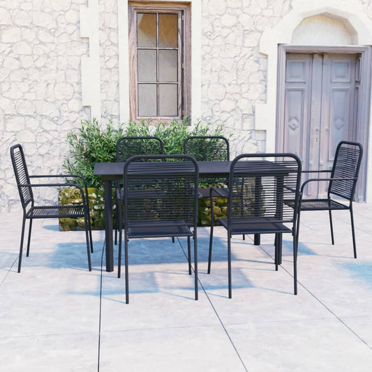7-Tlg. Garten-Essgruppe Schwarz Glas Und Stahl