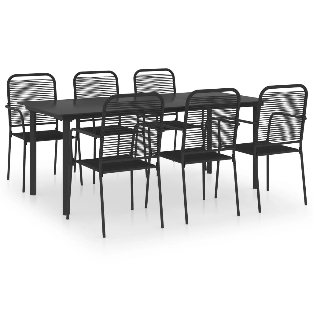 7-Tlg. Garten-Essgruppe Schwarz Glas Und Stahl