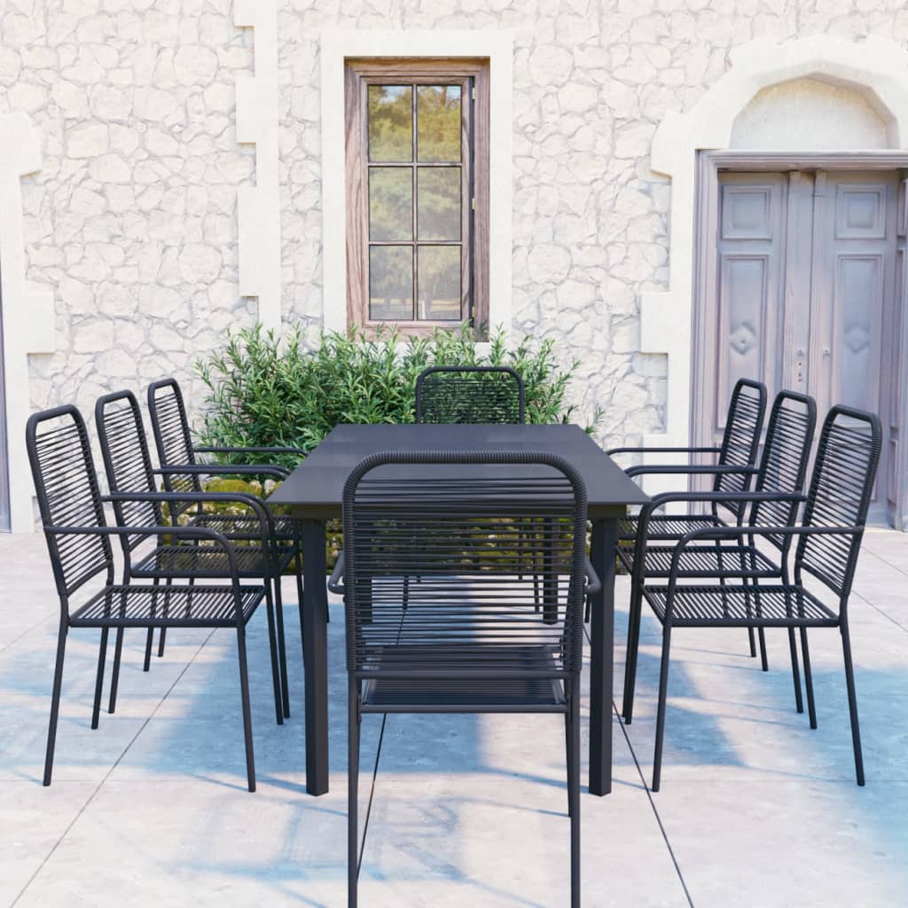 9-Tlg. Garten-Essgruppe Schwarz Glas Und Stahl