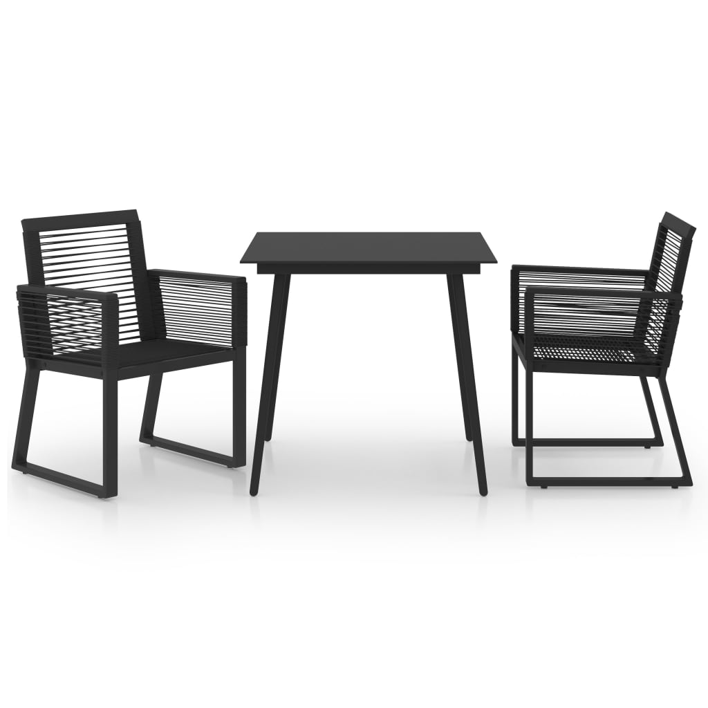 3-Tlg. Garten-Essgruppe Pvc Rattan Schwarz