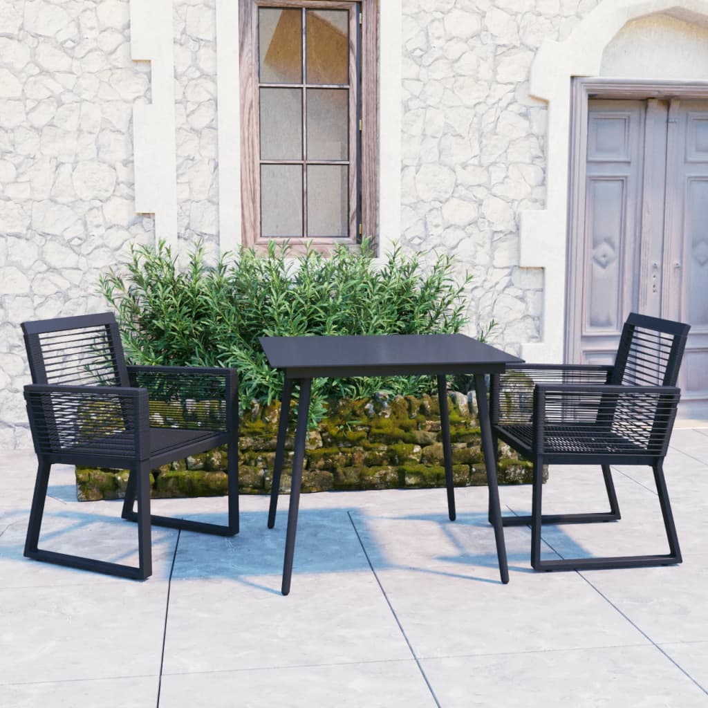 3-Tlg. Garten-Essgruppe Pvc Rattan Schwarz