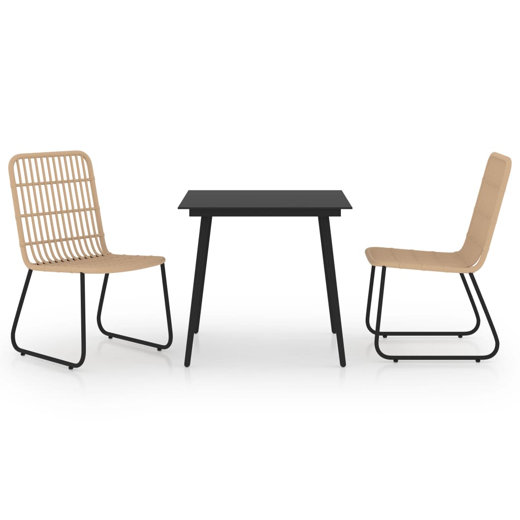 3-Tlg. Garten-Essgruppe Poly Rattan Und Glas
