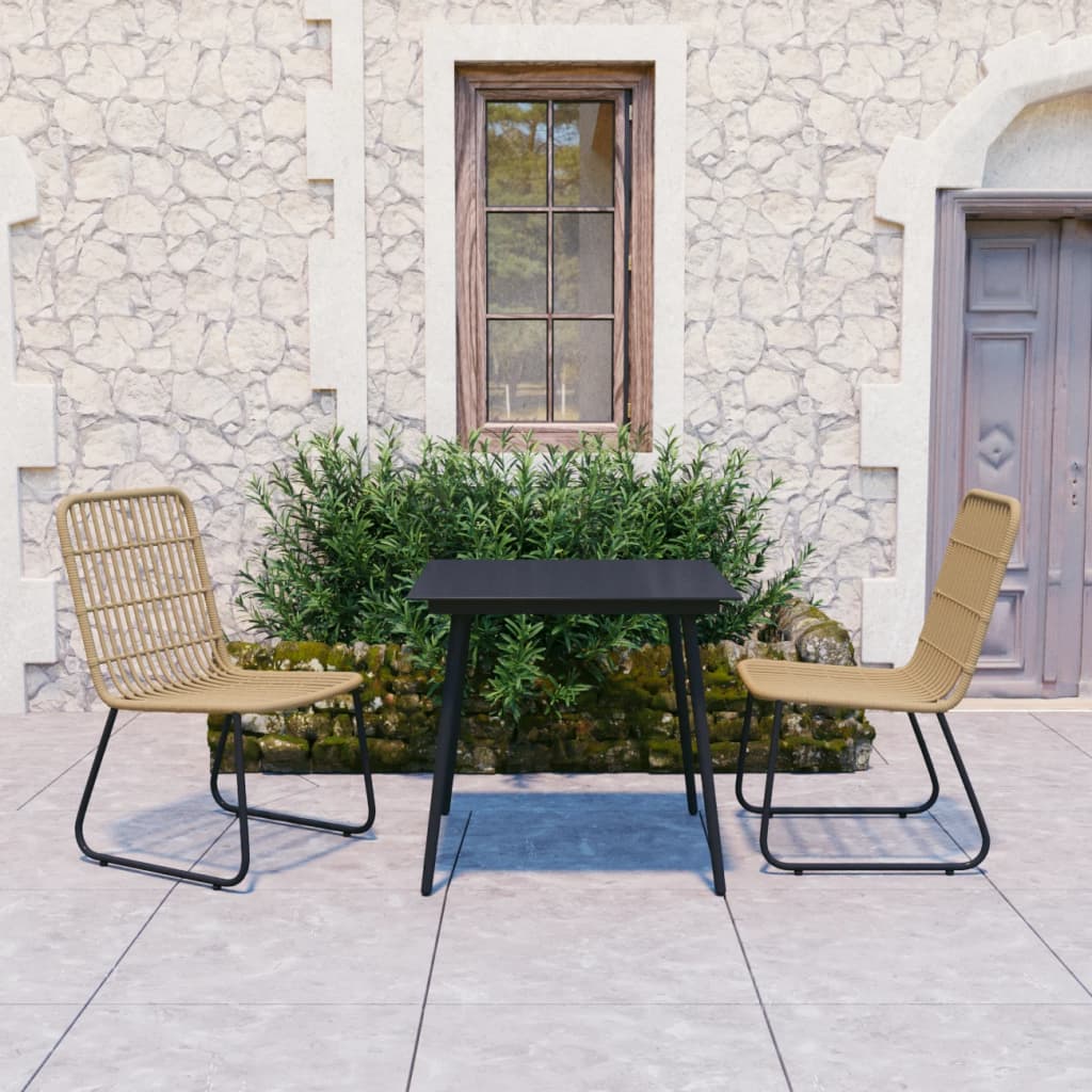 3-Tlg. Garten-Essgruppe Poly Rattan Und Glas