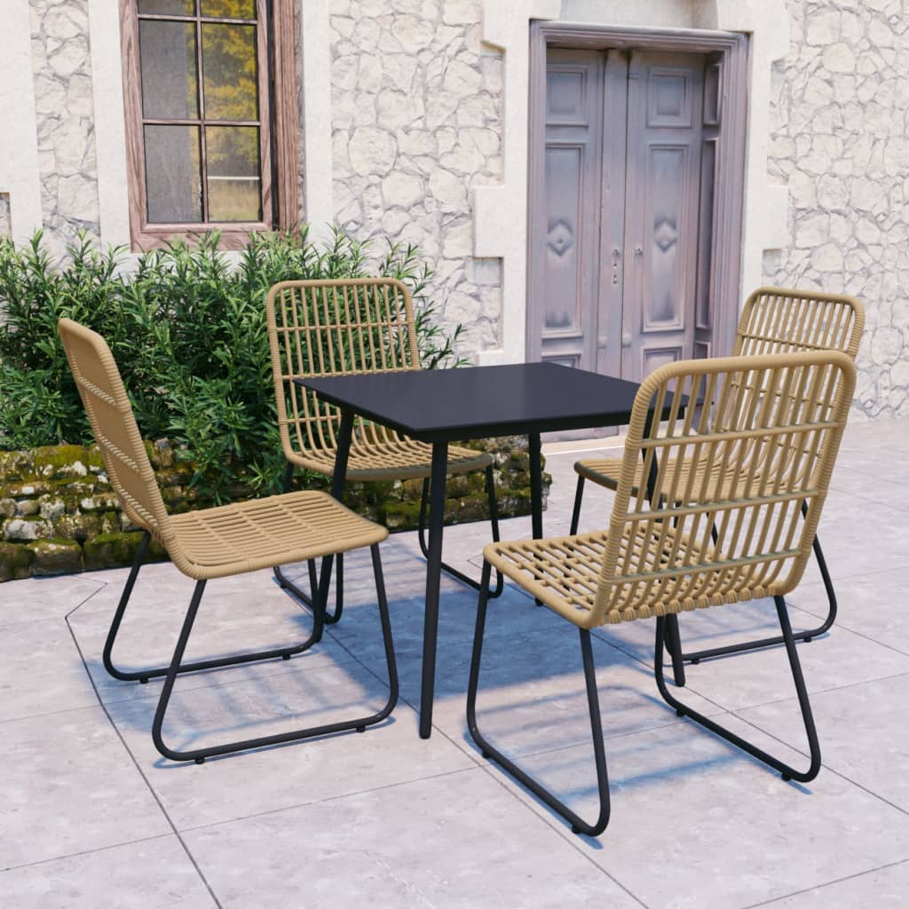 3-Tlg. Garten-Essgruppe Poly Rattan Und Glas