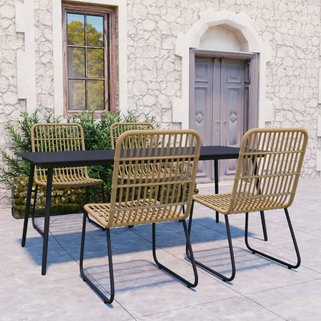 3-Tlg. Garten-Essgruppe Poly Rattan Und Glas