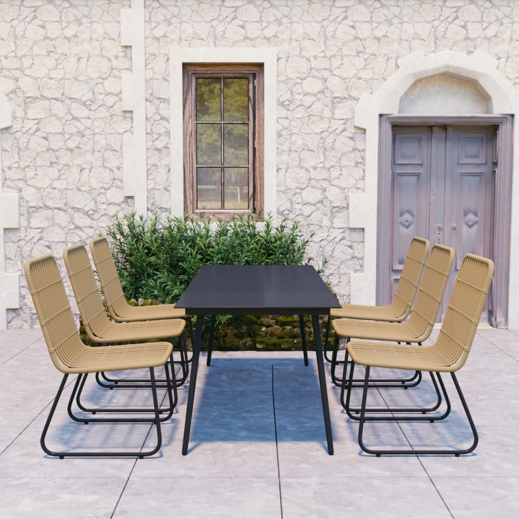 3-Tlg. Garten-Essgruppe Poly Rattan Und Glas