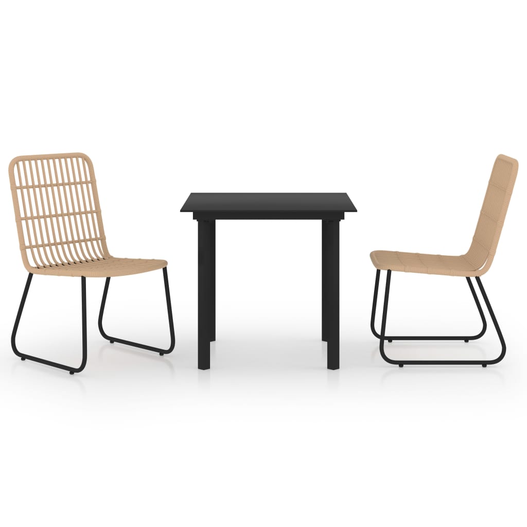 3-Tlg. Garten-Essgruppe Poly Rattan Und Glas