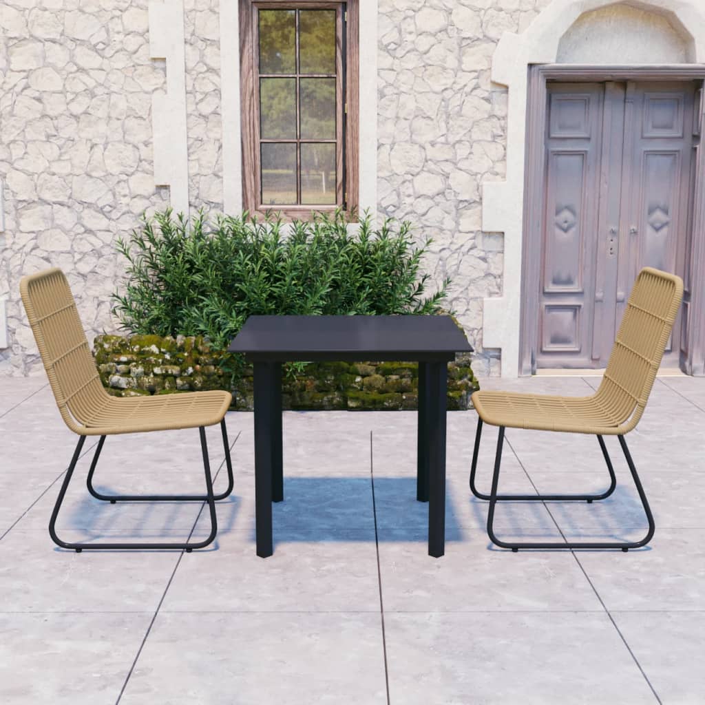 3-Tlg. Garten-Essgruppe Poly Rattan Und Glas