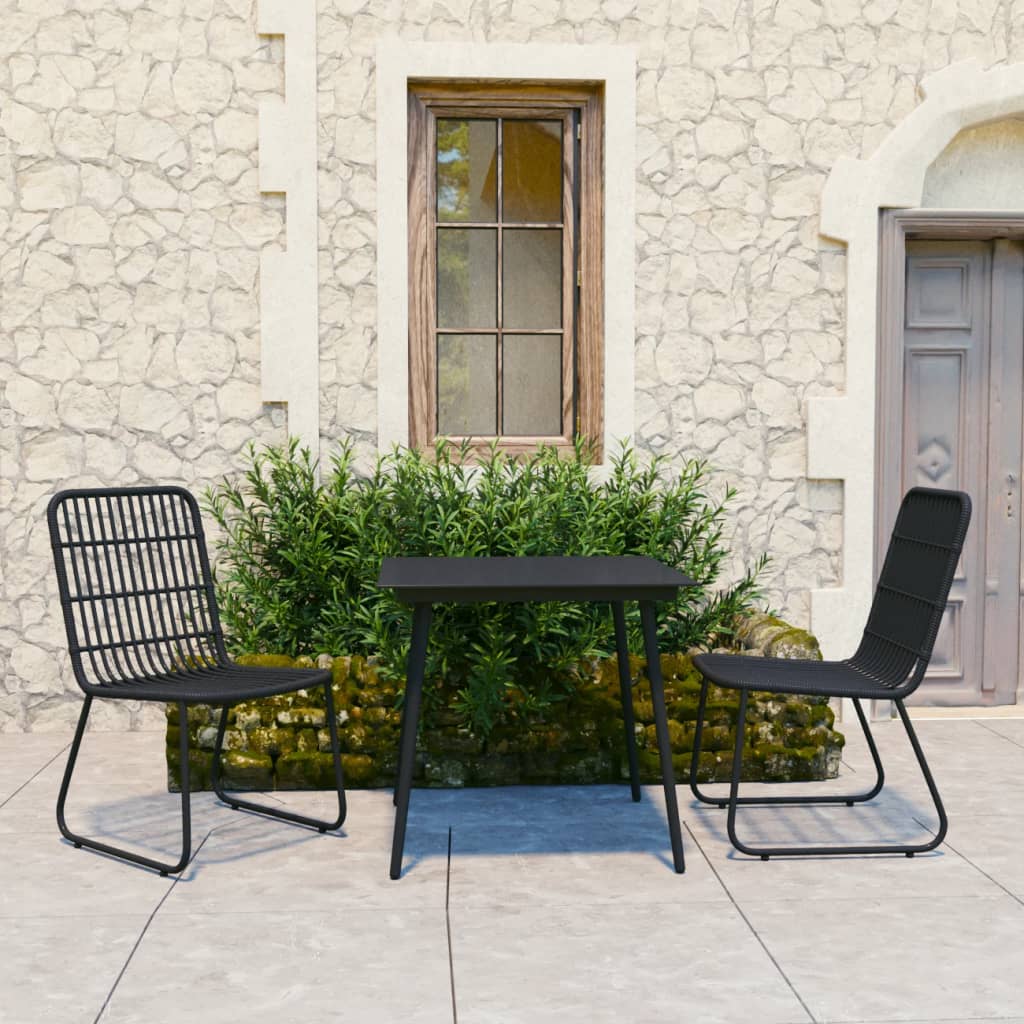3-Tlg. Garten-Essgruppe Poly Rattan Und Glas