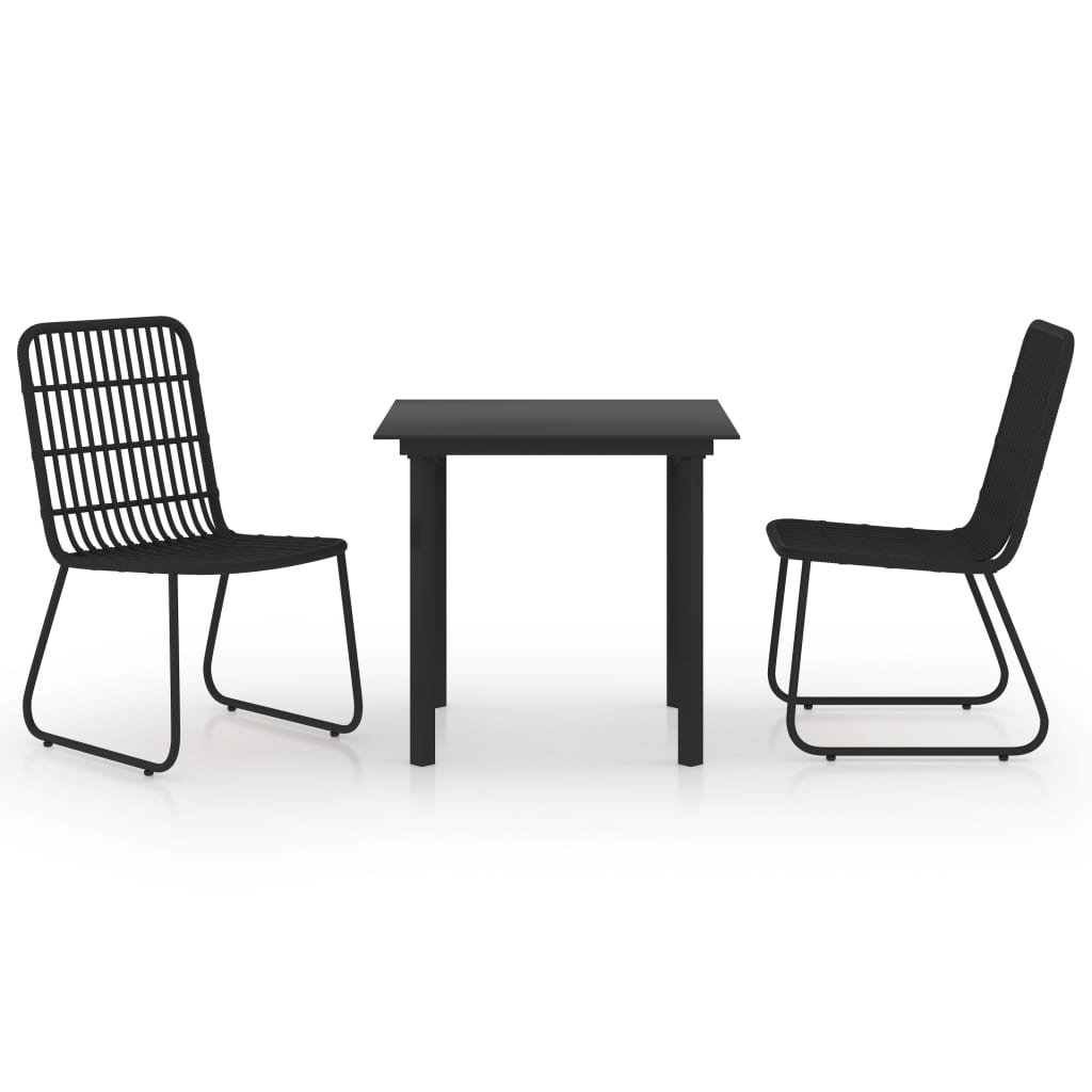 3-Tlg. Garten-Essgruppe Poly Rattan Und Glas