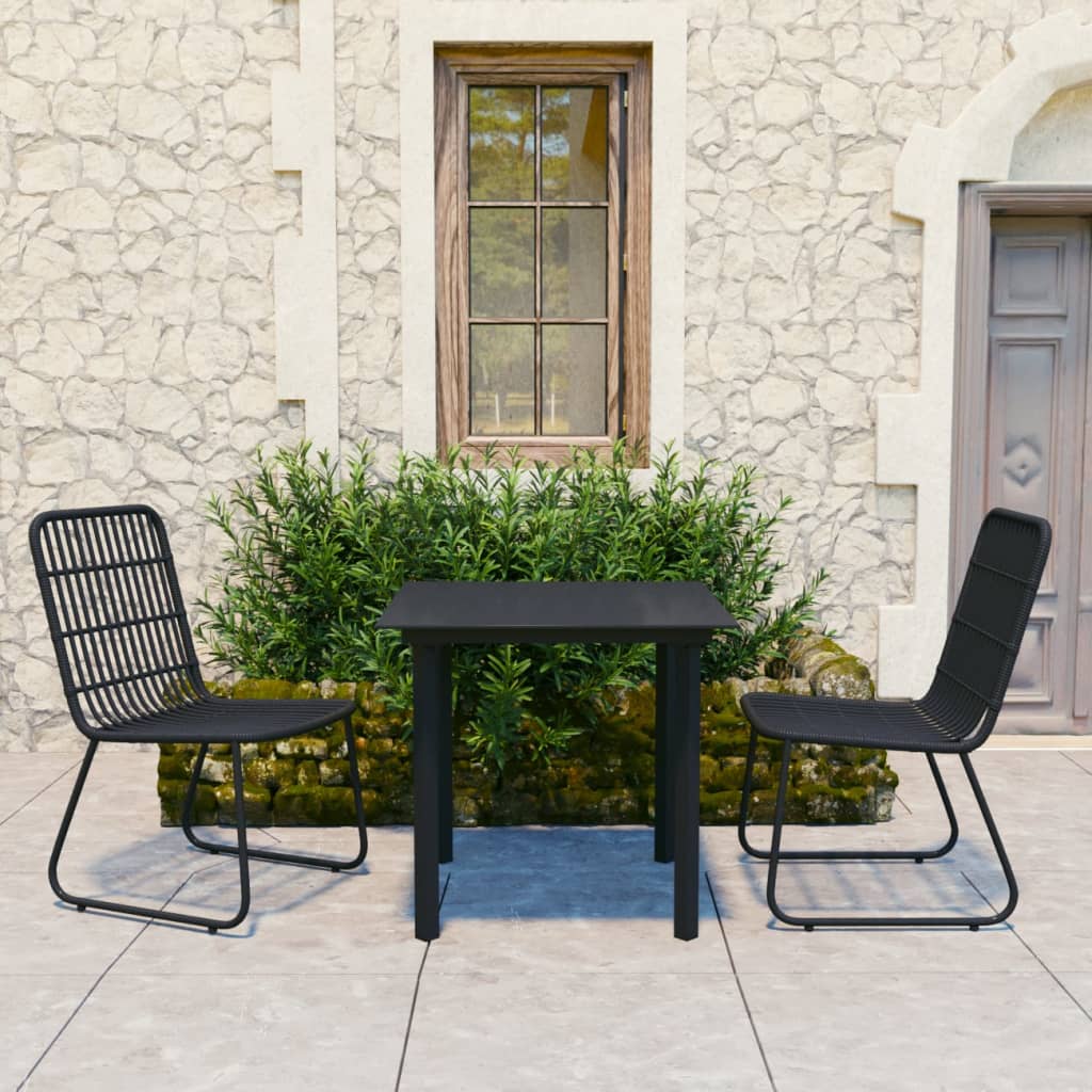 3-Tlg. Garten-Essgruppe Poly Rattan Und Glas