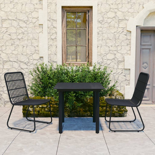 3-Tlg. Garten-Essgruppe Poly Rattan Und Glas