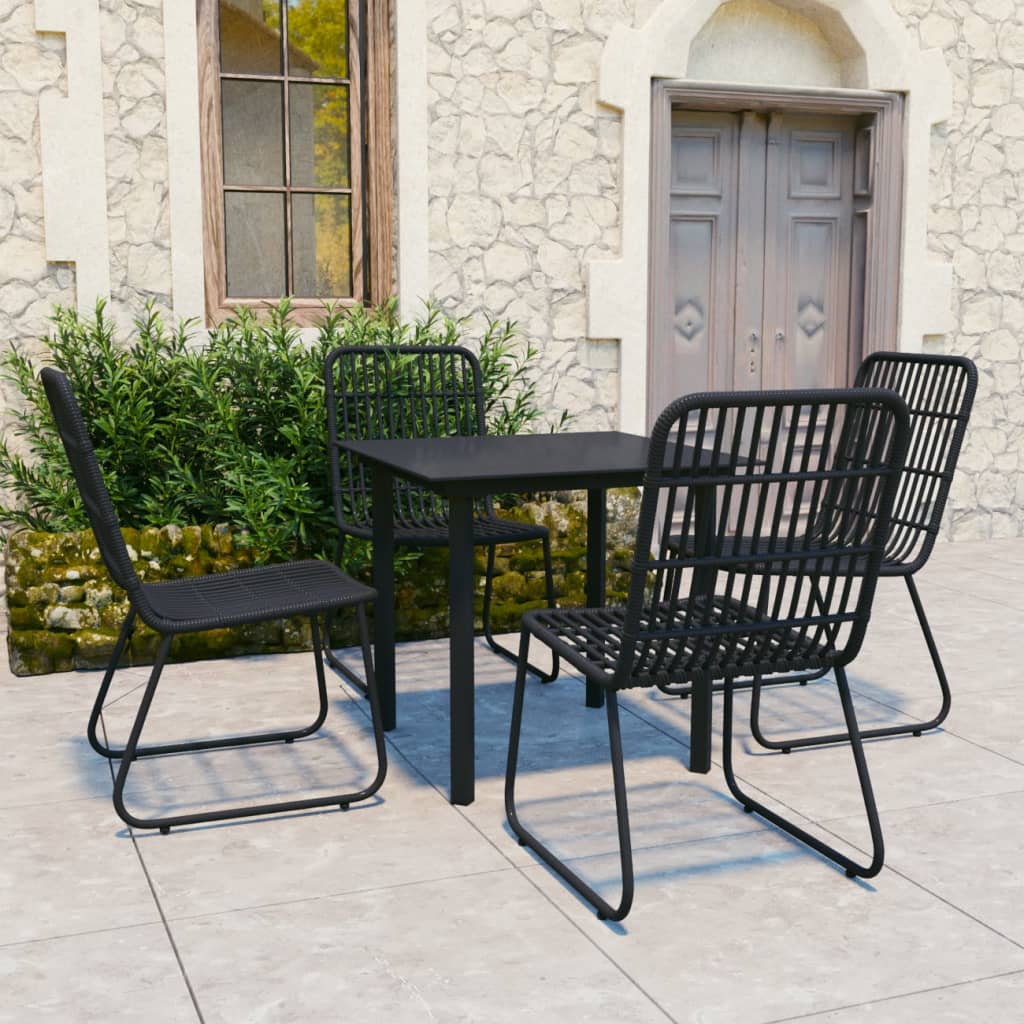 5-Tlg. Garten-Essgruppe Poly Rattan Und Glas