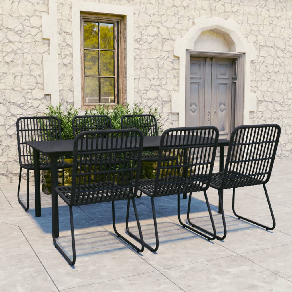 7-Tlg. Garten-Essgruppe Poly Rattan Und Glas