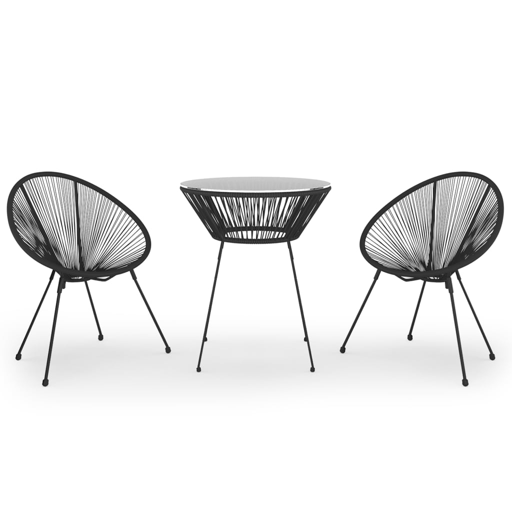 3-Tlg. Garten-Essgruppe Pvc Rattan Schwarz