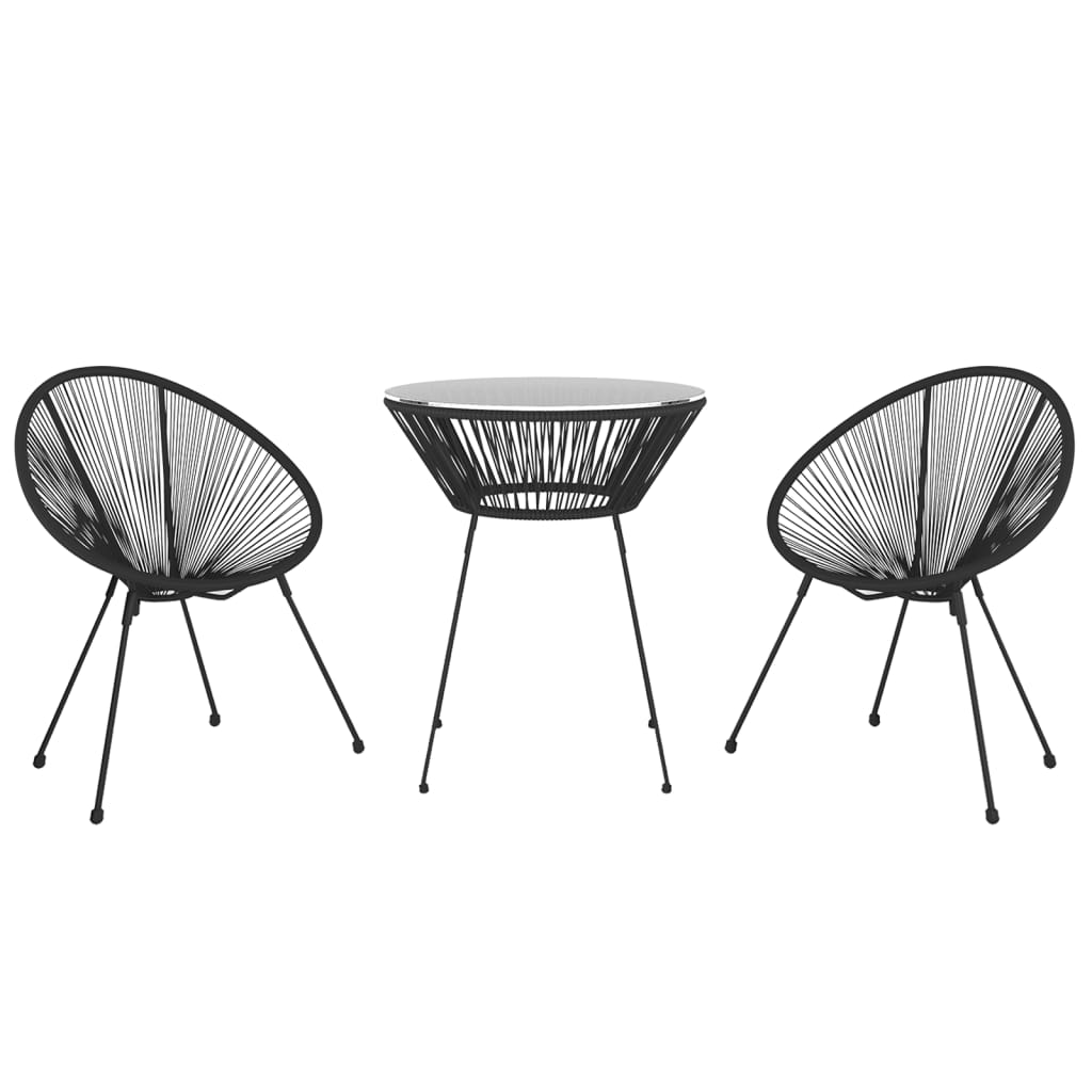 3-Tlg. Garten-Essgruppe Pvc Rattan Schwarz