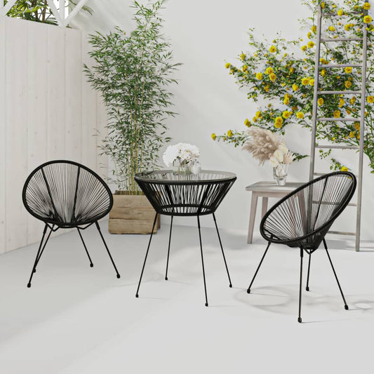 3-Tlg. Garten-Essgruppe Pvc Rattan Schwarz