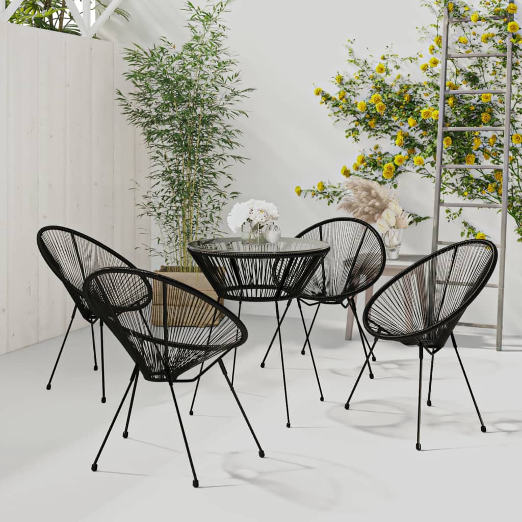 3-Tlg. Garten-Essgruppe Pvc Rattan Schwarz