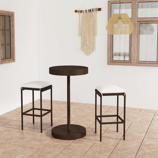 3-Tlg. Gartenbar-Set Mit Kissen Poly Rattan