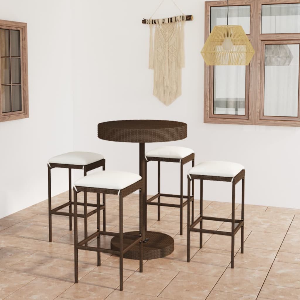 3-Tlg. Gartenbar-Set Mit Kissen Poly Rattan